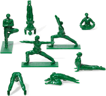 Yoga Joes Series 1 Green Toy Soldiers, Set of 9 Army Men Yoga Pose Figurines for Home or Office Decor