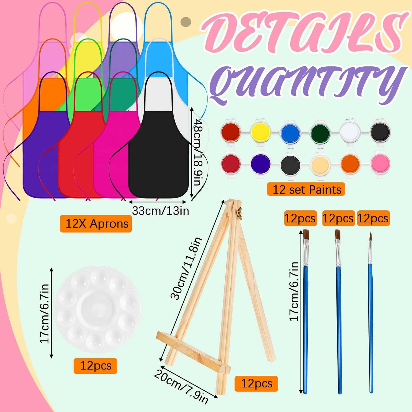 Ireer 12 Set Paint Party Set 8 x 10 Sip and Paint Kit Include 12 Printed Pre Drawn Canvas Panel, Wooden Easels, Palettes, Pots, Apron 36 Brushes for Adult Art DIY Party(Princess)