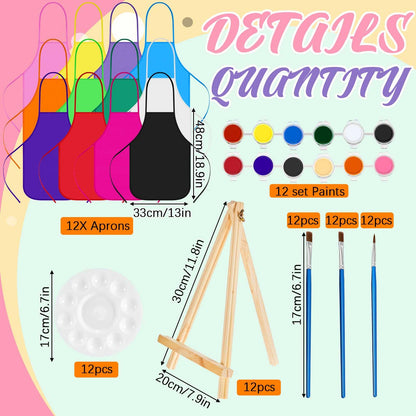 Ireer 12 Set Paint Party Set 8 x 10 Sip and Paint Kit Include 12 Printed Pre Drawn Canvas Panel, Wooden Easels, Palettes, Pots, Apron 36 Brushes for Adult Art DIY Party(Princess)