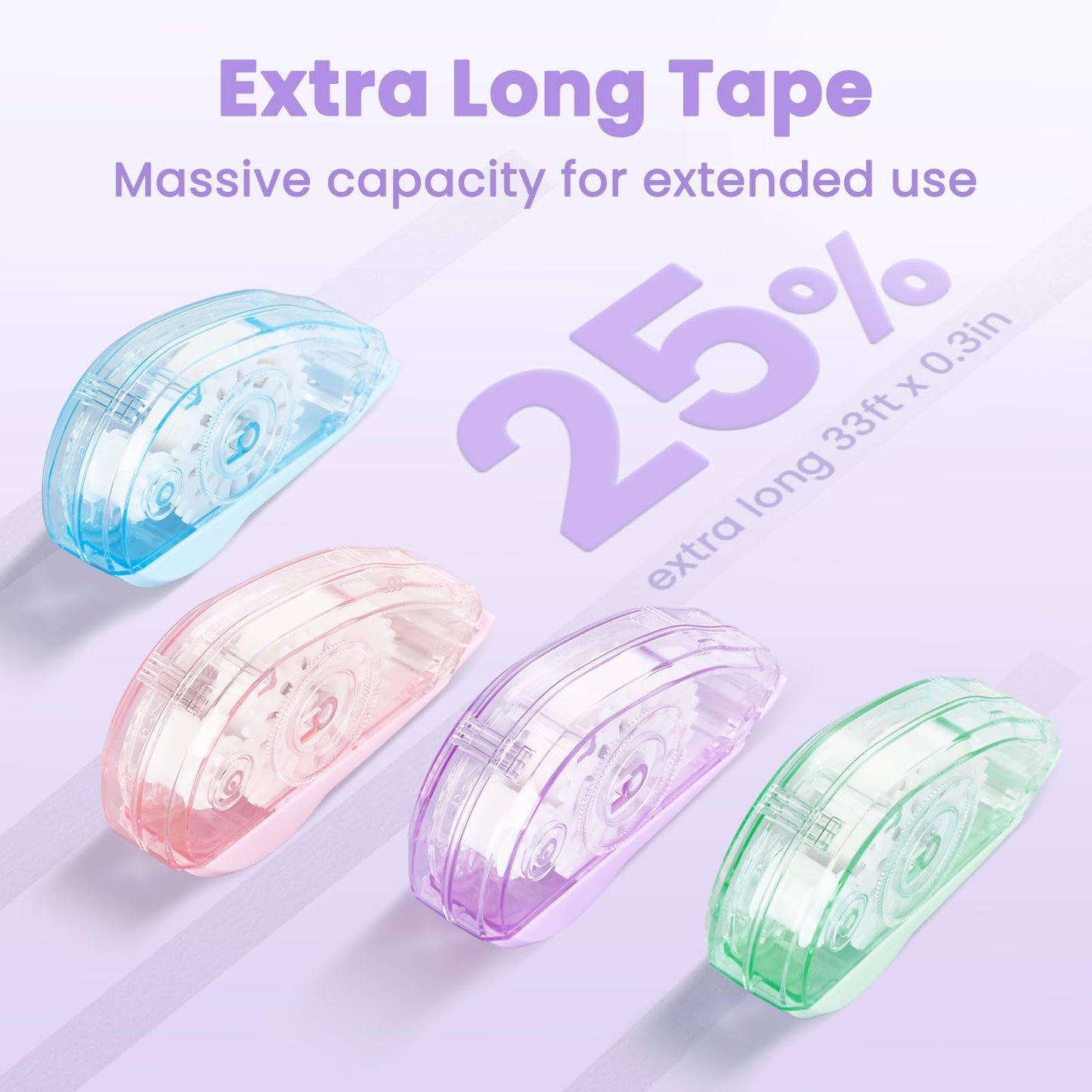 Sooez Extra Long Glue Tape, 12 Pack Double Sided Tape Roller for Crafts, Adhesive Scrapbook Tape Runner, Scrapbooking Journaling Supplies, for Card Making, Gift Wrapping, School Office, 33ft x 0.31in