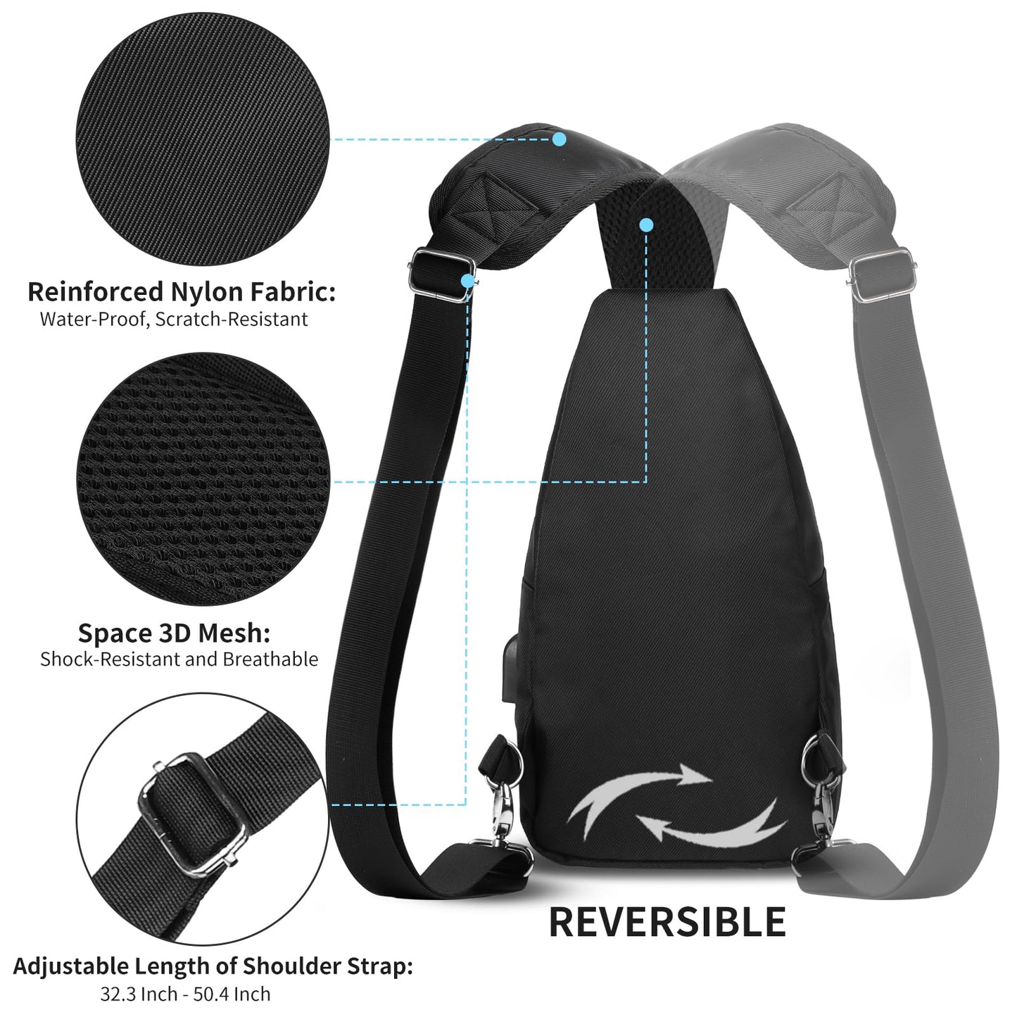 AMJ Crossbody Sling Bag Men Women, Casual Shoulder Backpack, Chest Daypack Satchel for Hiking Travel