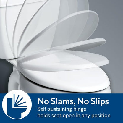 BEMIS 2155SSCT Commercial Open Front Plastic Toilet Seat, Heavy Duty Industrial No Slam Seat without Lid, Secure Installation, Made in USA, Elongated, White