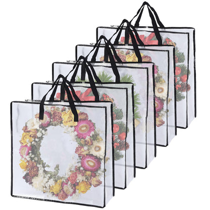 5 Pack Wreath Storage Bag 26x9 Inch Christmas Wreath Storage Container with Zipper and Handles, Underbed Wreath Storage Organizer for College Clothes Pillow Bedding Christmas Wreath
