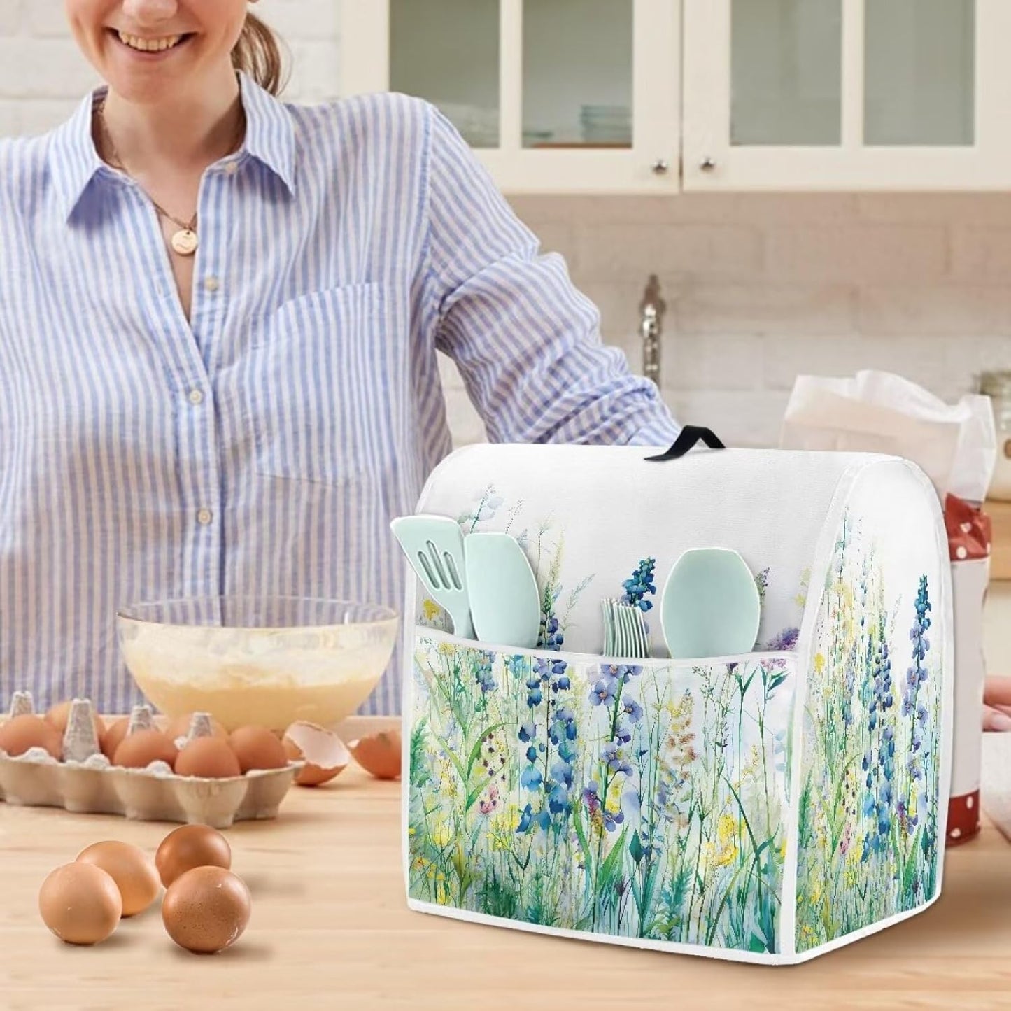 Dust Cover, Blue Green Floral for Tilt Head 4.5-5 Quart Kitchen Stand Mixer & Extra Accessories, Easy to Clean