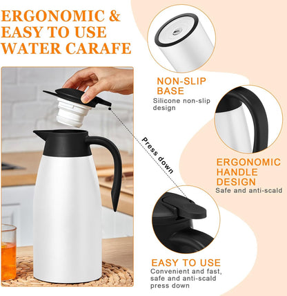 Norme 2 Pcs 68 oz Insulated Stainless Steel Thermal Coffee Carafe for Hot Liquids, Black and White