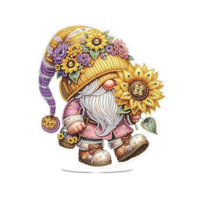 Bloomthread Diamond Art Painting Kit - Gnome and Sunflower Partial Drill Diamond Painting Ornament Single Sided for Adult Beginner, DIY Craft Kit for Holiday Gift (Gnome)