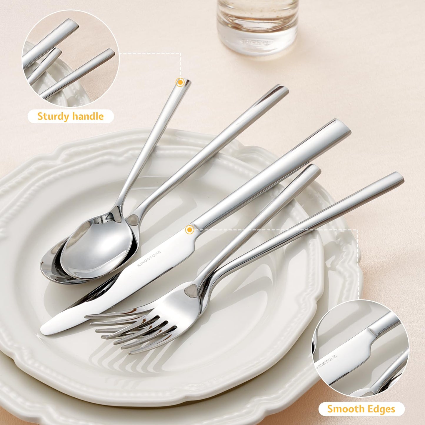 KINGSTONE Silverware Set, 20-Piece Forged Novelty Flatware Cutlery Utensil Set Premium Stainless Steel, Service for 4, for Kitchen, Home, Wedding, Party, Mirror Polished and Dishwasher Safe