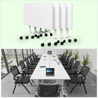 Modular Folding Conference Room Table with Wheels - 4 Pack Flip Top Mobile Training Table,Modern Meeting Tables 2-30 Person,White,55.1"x21.6"x29.5"