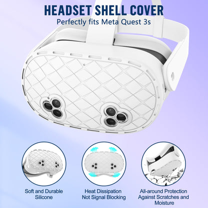 Silicone Cover Set Compatible with Meta/Oculus Quest 3s Accessories, Silicone Face Cover, Controller Grip Cover, Camera Lens Protector, VR Shell Cover, Protective Lens Cover, Not Fit Quest 3