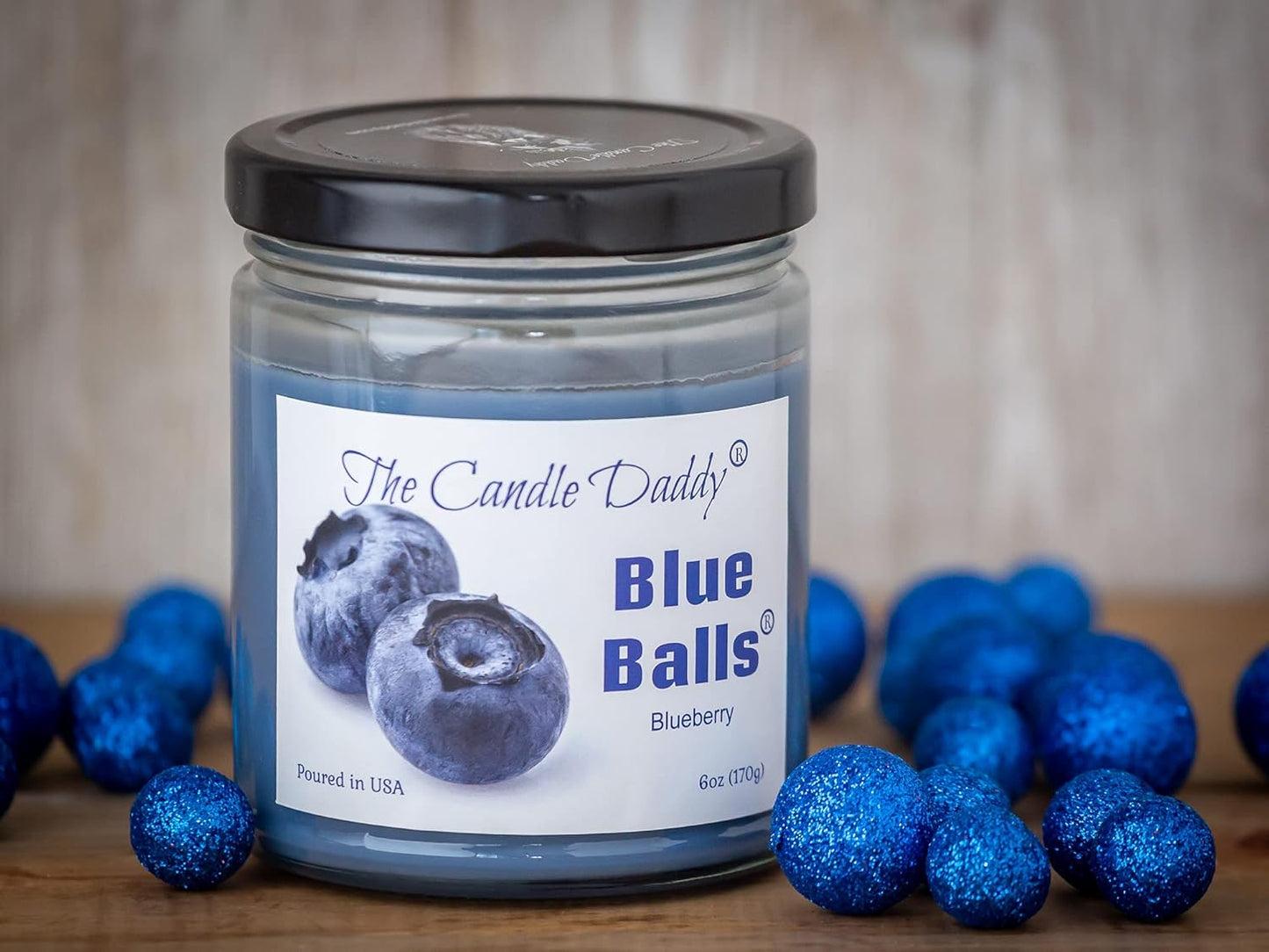 Two Blue Balls - Blueberry Scented 6 Ounce Jar Candle with 40 Hour Burn