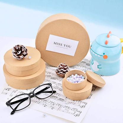 WANDIC Kraft Paper Boxes, 5 Pcs 5 Assorted Size Round Mini Nested Boxes with Lids,Large to Small Stackable Gift Boxes for Wedding Birthday Perfume Jewelry DIY