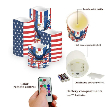 Uorisanigo American Flag Flameless LED Candles Set of 4 Bald Eagle Battery Operated Candles Red White Blue Fake Candles for Fourth of July Holiday Party Table Centerpieces Living Room Decorations