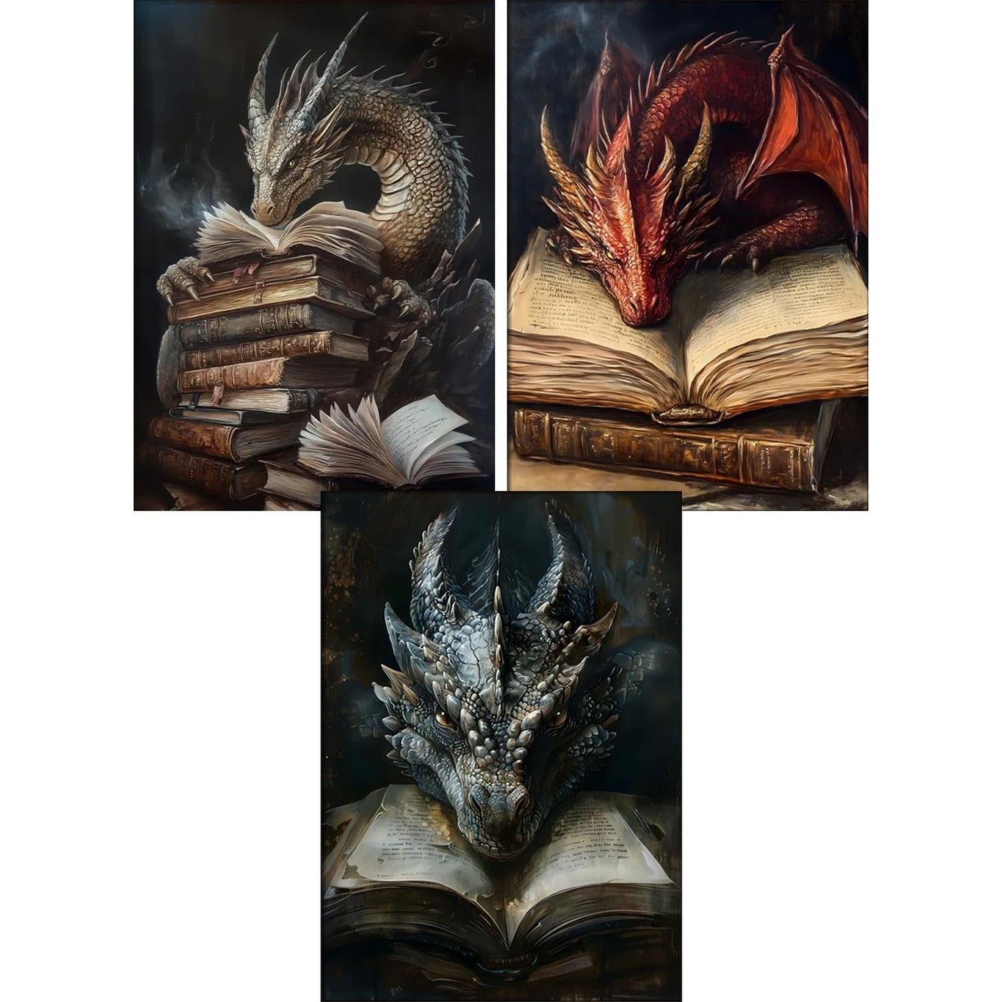 GOUOYANA Dragon Diamond Art Kits for Adults - 3 Pack, Full Drill Dragon Diamond Painting Kits for Beginners, DIY Full Rhinestone 5D Diamond dots (Gemstone Craft), Home Wall Decoration (12x16 inch)