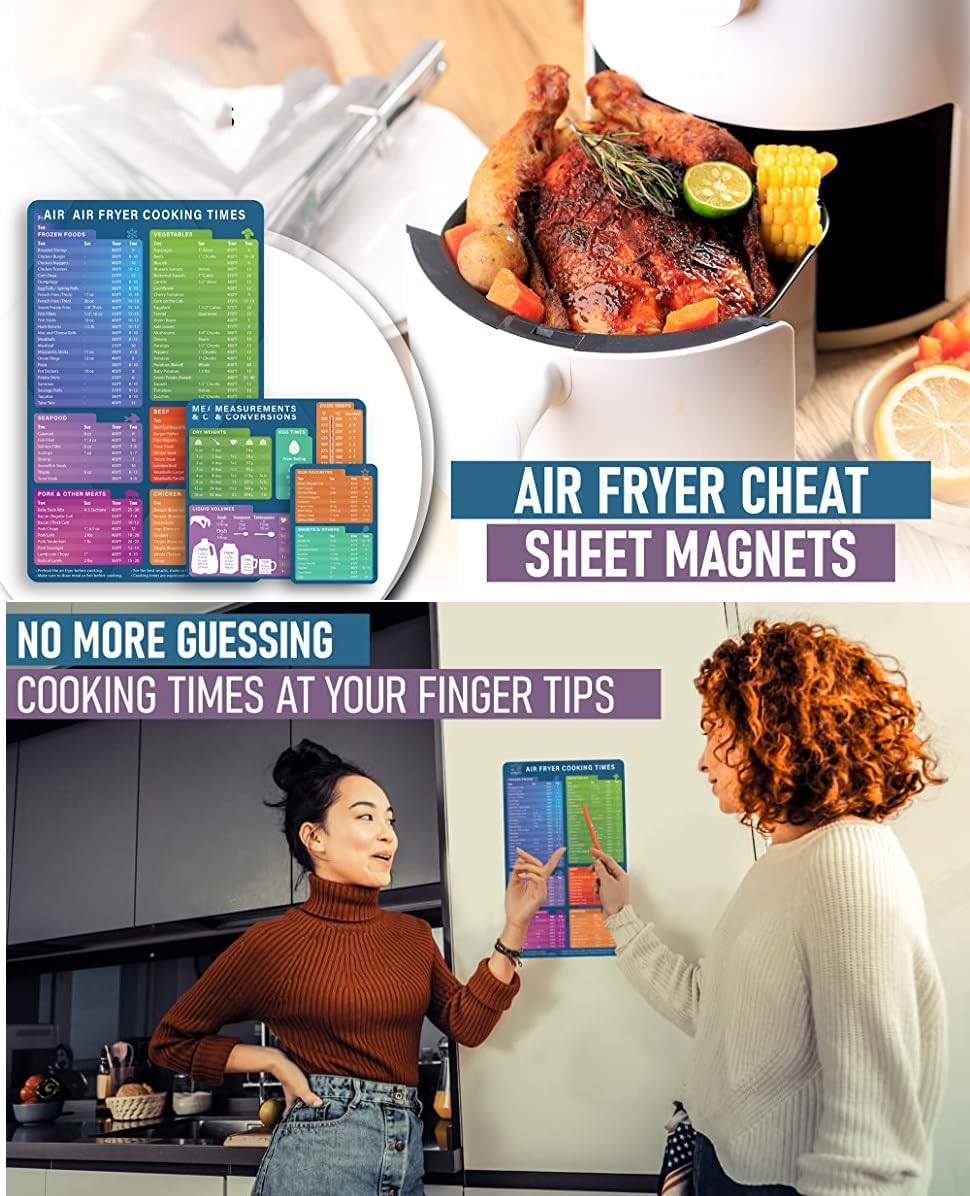 Air Fryer Magnetic Cheat Sheet & Kitchen Conversions, Cooking Times Chart Magnet, Quick Reference Guide for Frying