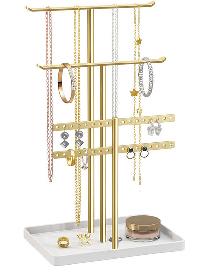 pickpiff Jewelry Stand Holder Organizer: 14.5" Sturdy Hanger for 80 Pcs Jewelry, Gift for Women, Gold Jewlery Tower for Necklace, Earring, Bracelet