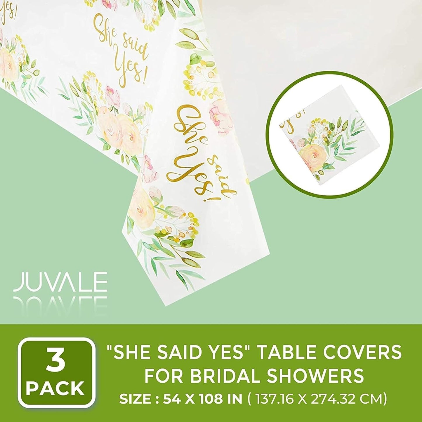 She Said Yes Table Covers for Bridal Showers (54 x 108 in., 3 Pack) - Juvale Engagement Decorations