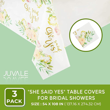 She Said Yes Table Covers for Bridal Showers (54 x 108 in., 3 Pack) - Juvale Engagement Decorations
