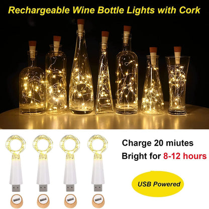 Ceepko USB Bottle Lights Rechargeable, Copper Wire Waterproof Fairy Cork String Lights for Party Halloween Christmas