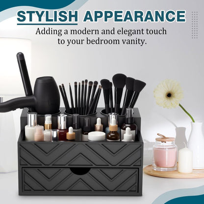AceOrbit Hair Tool Organizer with Drawer, Hair and Makeup Bathroom Vanity Organizers and Storage Fits Blow Dryer, Curling Iron, Makeup Brushes, Skincare, Hot Tools Organizer for Tidy Counter(Black)