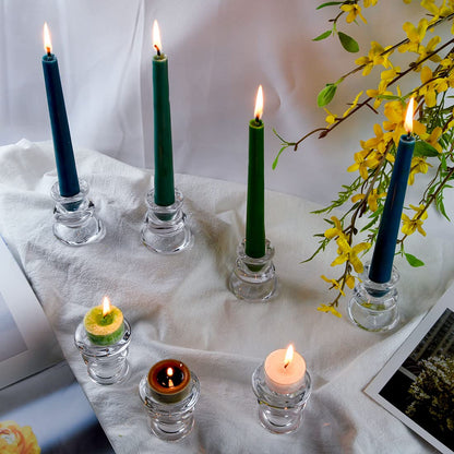 Clear Glass Candlestick Holders, Set of 2 Taper Candle Holders for Wedding, Decoration and Dinning