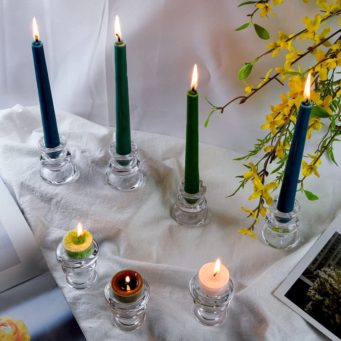 Clear Glass Candlestick Holders, Set of 6 Taper Candle Holders for Wedding, Decoration and Dinning