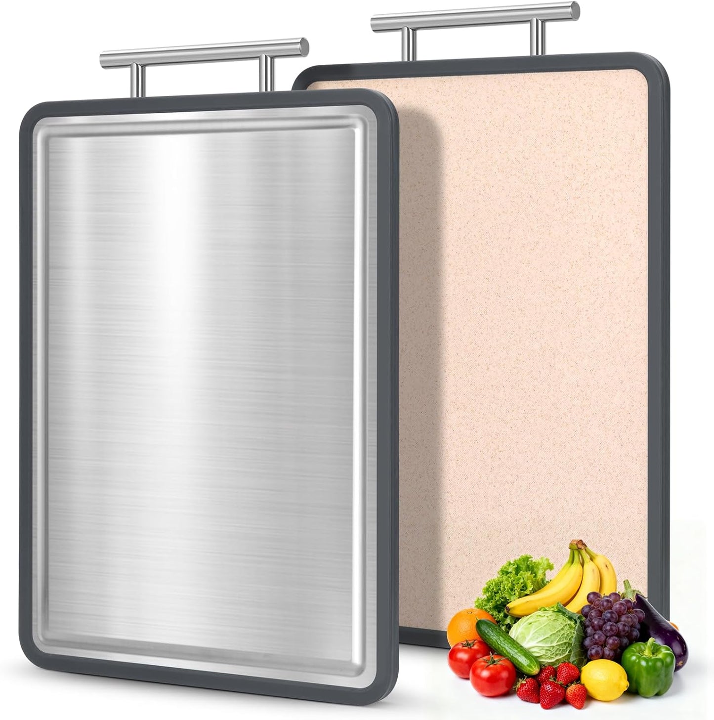15 11 Inch, 2-in-1 Stainless Steel Cutting Board * IDekooror Double Sided Steel Chopping Board for Kitchen, Steel