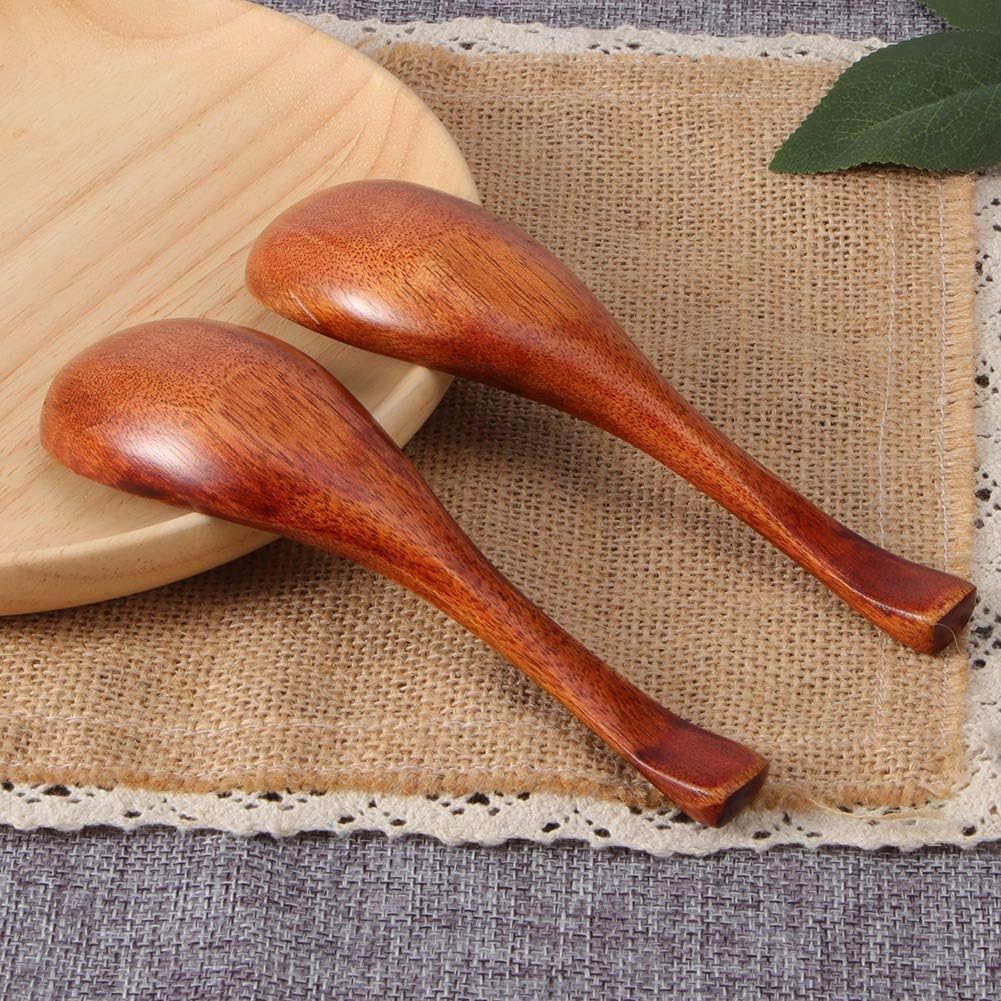AKOAK Wooden Soup Spoon, Short Handle Kitchen Spoon for Home Cooking and Serving Ice Dessert