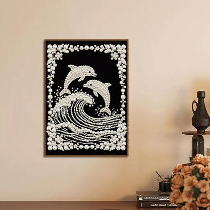 Stalente Pearl Diamond Painting Kits for Adults Dolphin, 5D Special Shape Diamond Art Kits for Beginners, Crystal Rhinestones Diamond Painting for Home Wall Decoration Gift 12×16inch, Animal