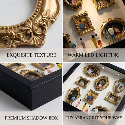 DIY Silhouette Shadow Box Frame Kit,Mini Frames for Shadow Box with Figurines and Small Bulb, Museum of us-Custom Memory Collage Frame for Pictures, Crafts & Home Decor Gift (Black)
