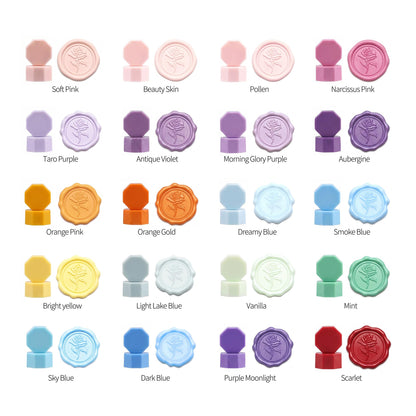 CLKINN Wax Seal Stamp Kit, 24 Colors 600 Pcs Sealing Wax Beads, Wax Seal Kit with Solid Brass Rose Wax Stamp, Spoon & 2 Tealight Candles for Wedding Invitations, Envelopes, DIY Crafts, Gift Wrapping