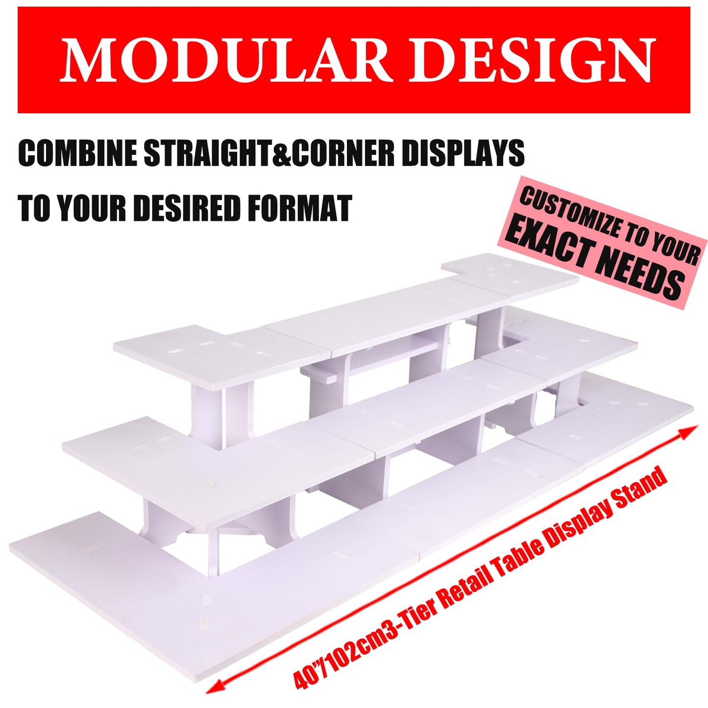 HAOWUJIN 3 Tier Corner Retail Display Stand Portable Product Shelves, White Store Retail Display Stand, Cupcake Stand, Candle Tumbler Display Rack for Craft Shows, Trade Shows, Farmers Market