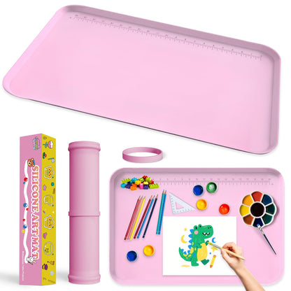 Silicone Art Mat for Crafts, 24"x16" Silicone Craft Mat with Raised Sides to Protects Surfaces Perfectly for Painting, Resin, Legos, Slime, Jewelry-Making, DIY (Pink)