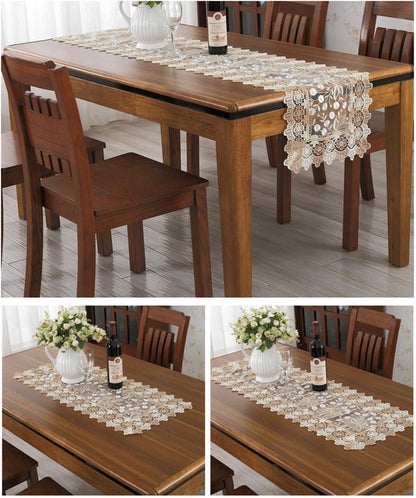 Lace Floral Embroidery Table Runner - Polyester Rectangle Transparent Dresser Scarf for Home Dining Room, 16 x 78