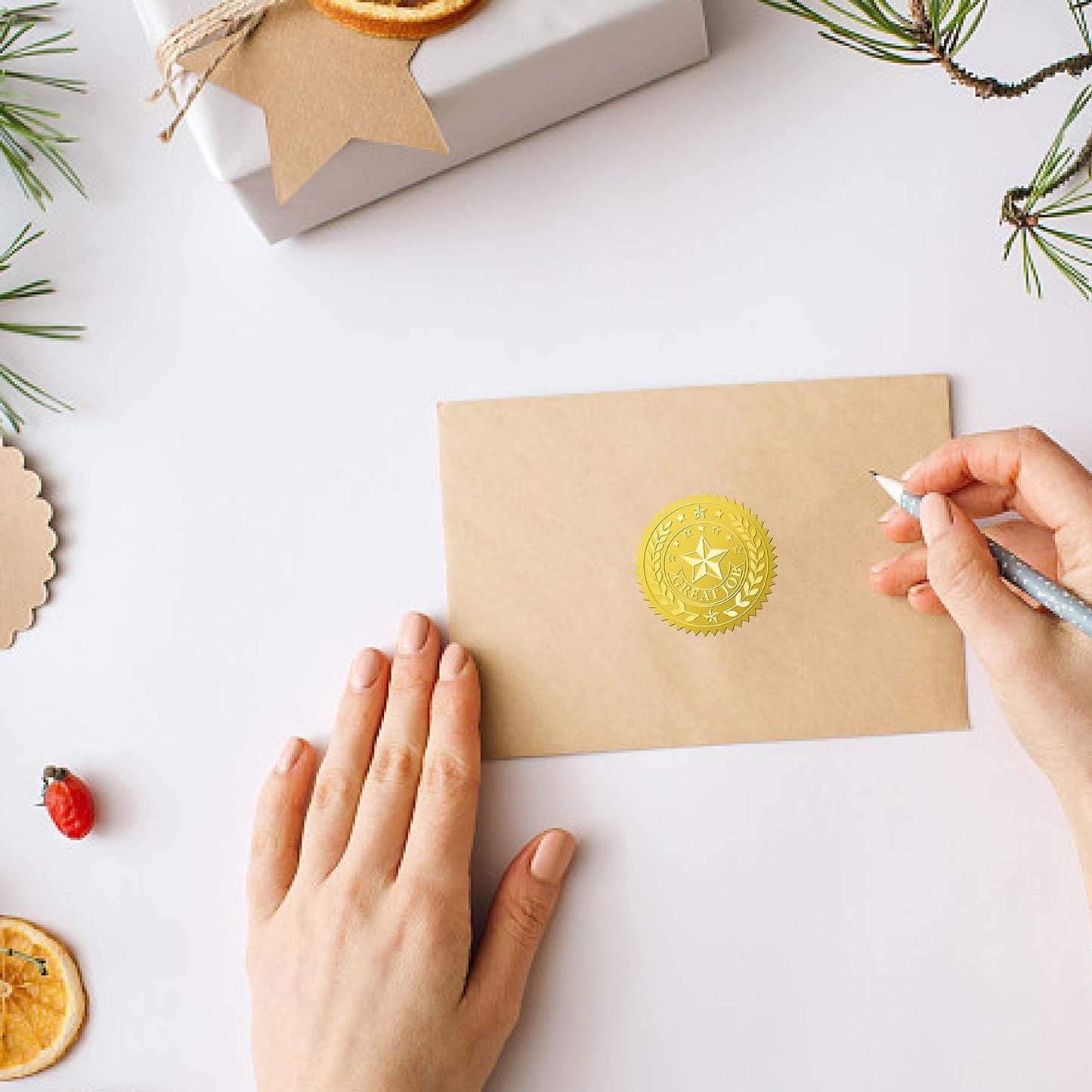 CRASPIRE 408Pcs Great Job Star Gold Foil Embossed Stickers 2" Official Self Adhesive Envelopes Seals Round Labels for Wedding Invitation Corporation Graduation Certificates Diplomas Gift Award