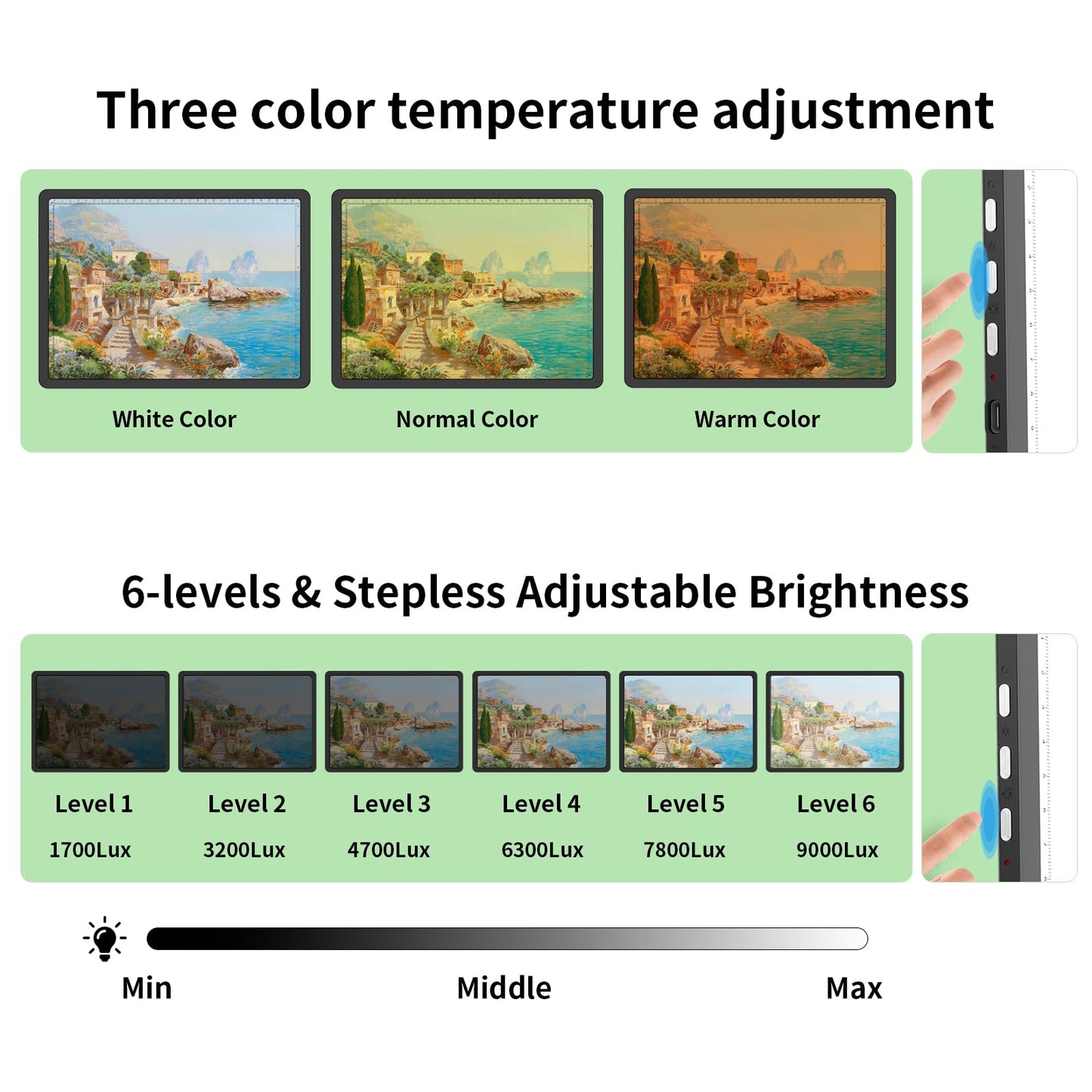 Phylosal Rechargeable A4 Light Pad with Carry Bag, Ultra-Thin Magnetic Tracing Light Box for Drawing, Diamond Art Painting Light Board with Side Button, Super Bright Light Table for Sketching (Black)