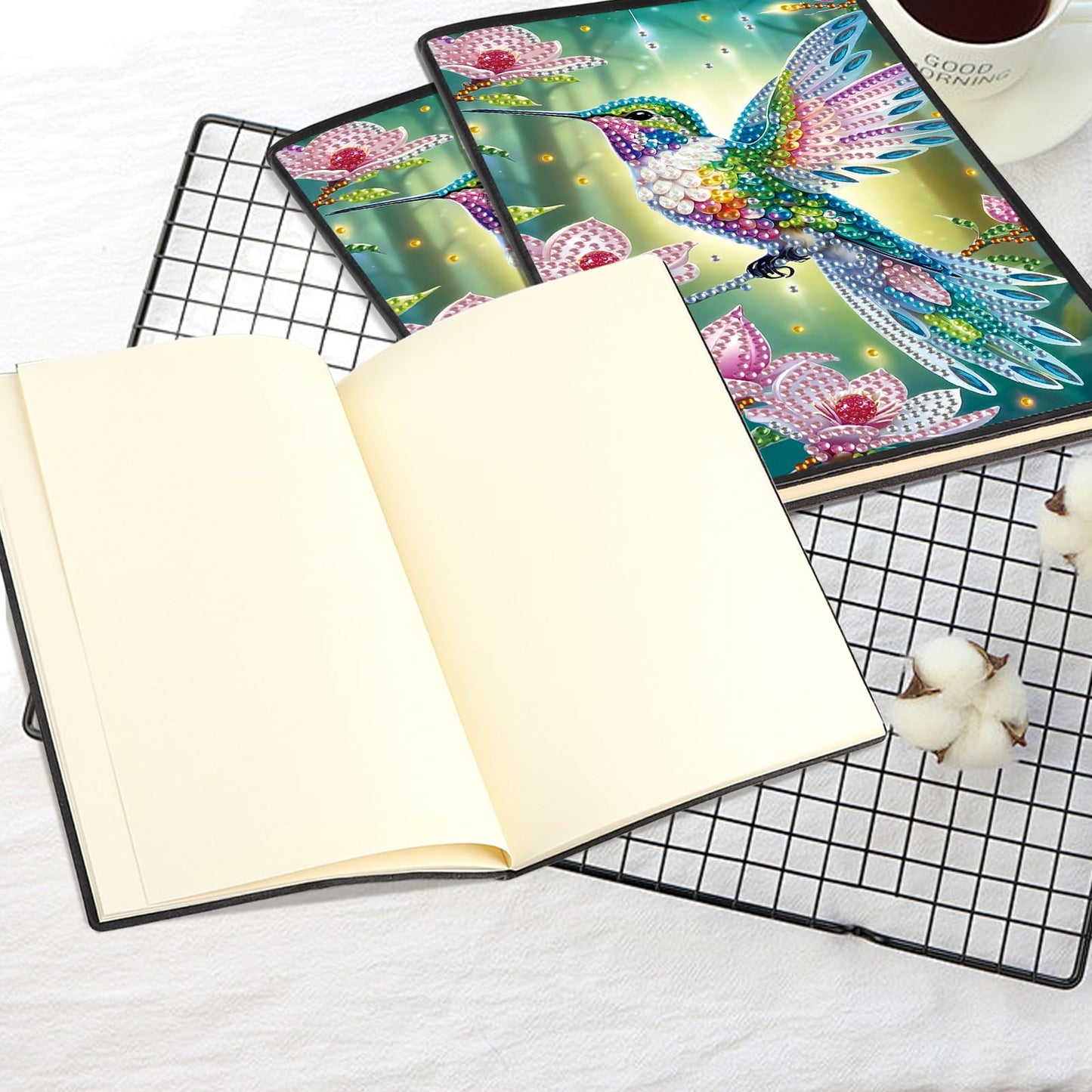 JISHSHAY Diamond Art Notebook Journal Diamond Painting Note Book Gem Art Sketchbook Gem Painting Blank Notebook Mosaic Kits for Adults Diary with Special Shape Drills 14.5×21cm/5.7×8.26in Hummingbird