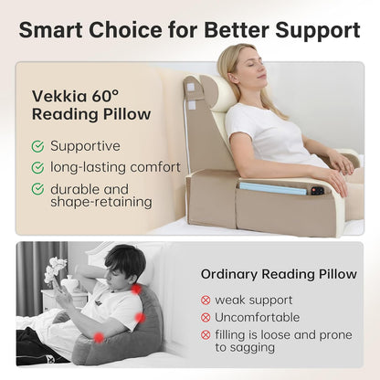 21" 60 Vekkia Reading Pillow for Sitting Up in Bed, Ergonomic Wedge Back Pillow with Multi-Density Foam for Comfortable