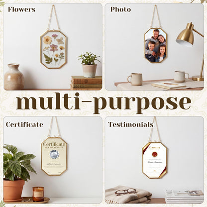Vicenpal 6 Pcs 4 x 6 Inch Pressed Flower Frames Bulk, Floating Wall Hanging Double Glass Picture Frames with Metal Chain for Display Gallery Dried Plant Wedding Gifts for Mom Friends DIY Handy Craft