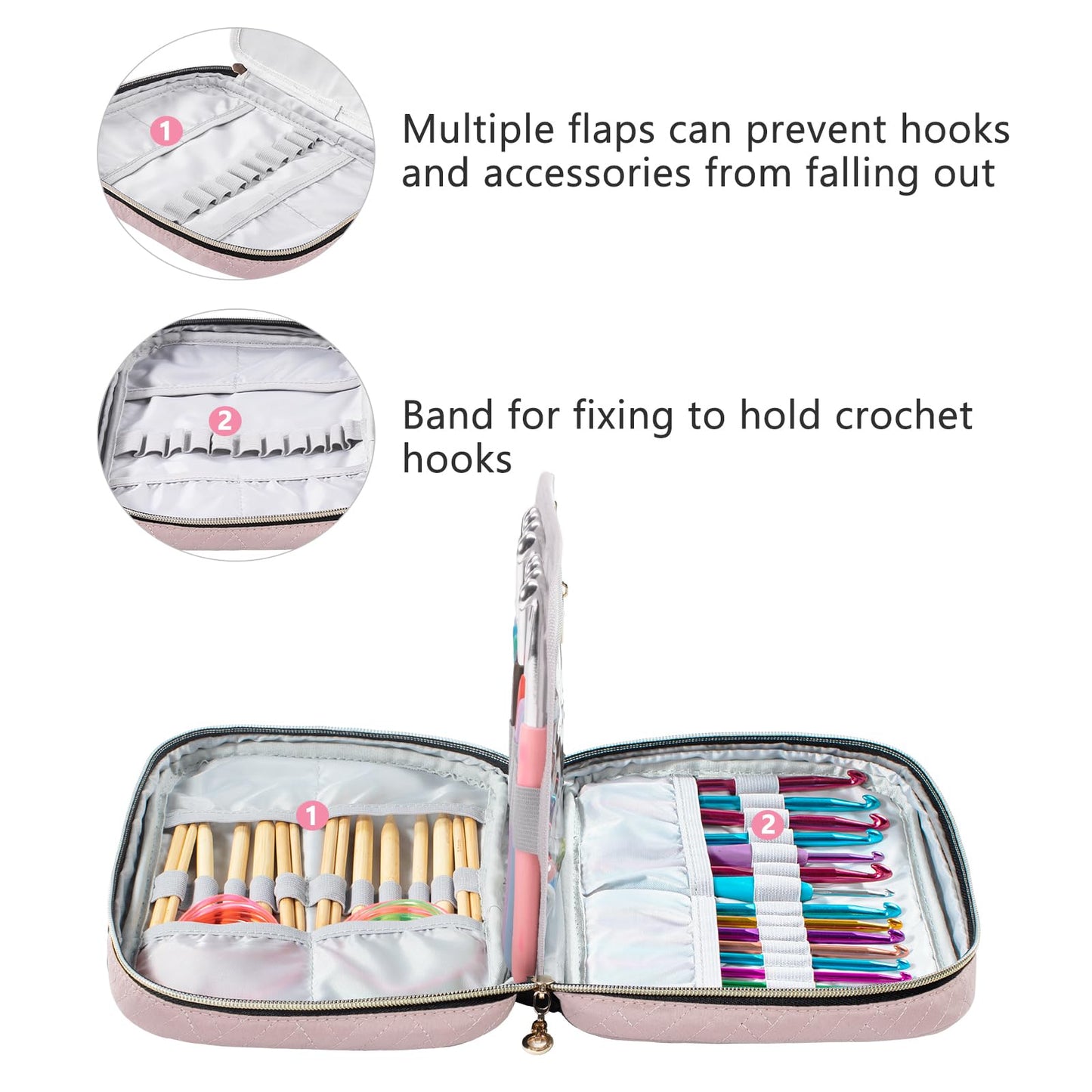 MYBAGZING Crochet Hook Case Empty - Quilted Crochet Organizer Case- Crochet Hook Holder for Circular Knitting Needles, Crochet Hooks (up to 8") Knitting & Crochet Supplies - Knitting Accessories