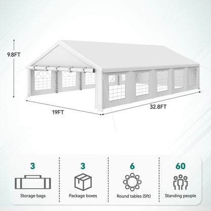 YITAHOME 20x33FT Heavy Duty Party Tent Outdoor Wedding Event Shelters Upgraded Galvanized Canopy with Large White Roof, Removable PVC Sidewalls & 3 Storage Bags carpa para Fiestas