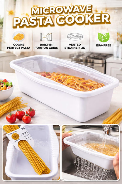 Microwave Pasta Cooker with Built-In Portion Tool, BPA-Free Microwave Pasta Maker for Spaghetti, Ramen & Vegetables, Dishwasher Safe