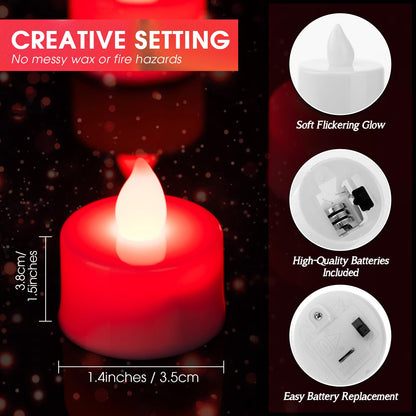 Coume 72 Pack Flameless Tea Light Candle Wedding Flameless Flickering LED Battery Operated Candle for Sweetest Day Anniversary Romantic Night Honeymoon Table Decor(Red)