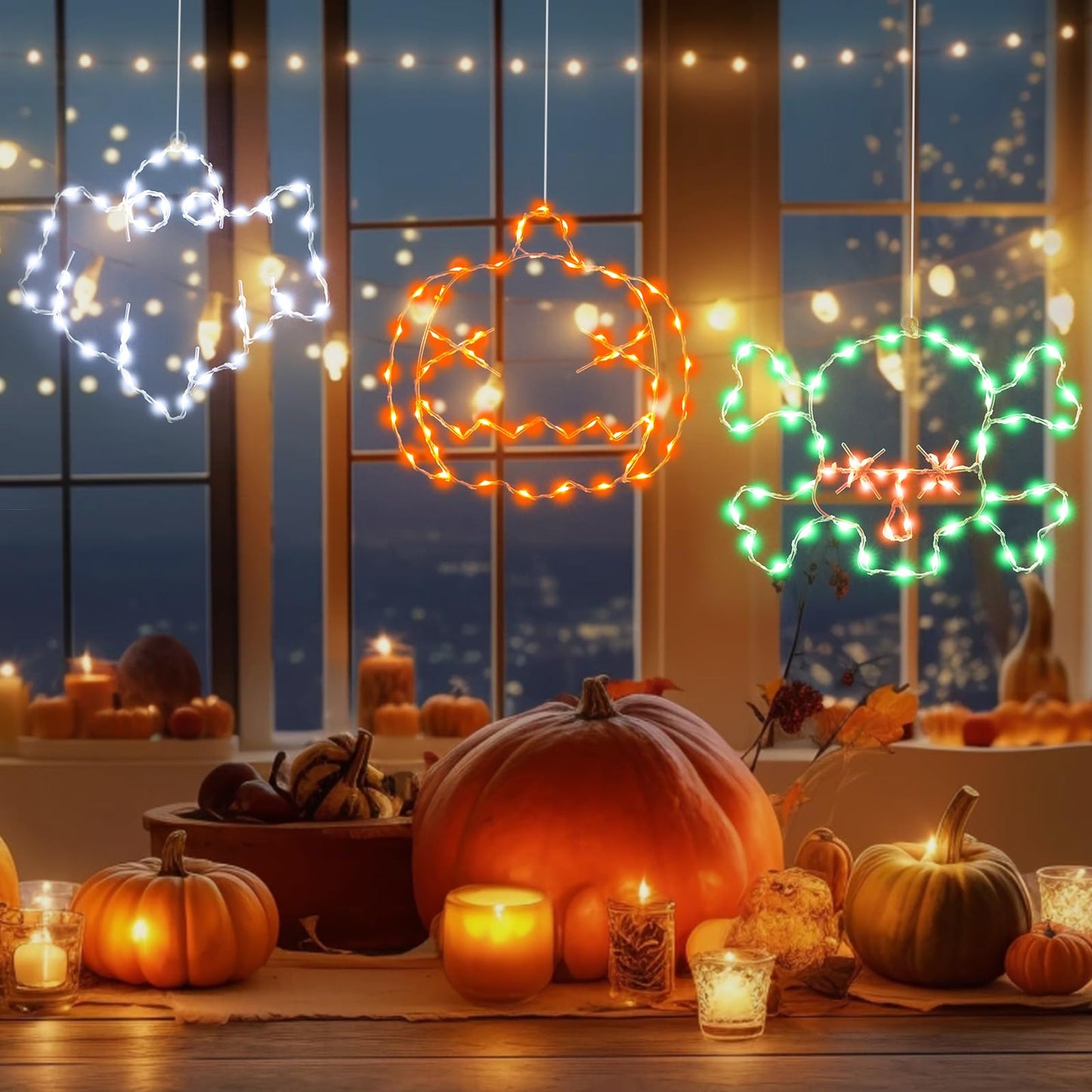Veeydrut Halloween Decorations Lights 3 Packs, USB or Battery Powered Halloween Ghost Skeleton Skull Decor String Lights, 8 Modes Remote Control with Timer, Outdoor Indoor Home Party Gift