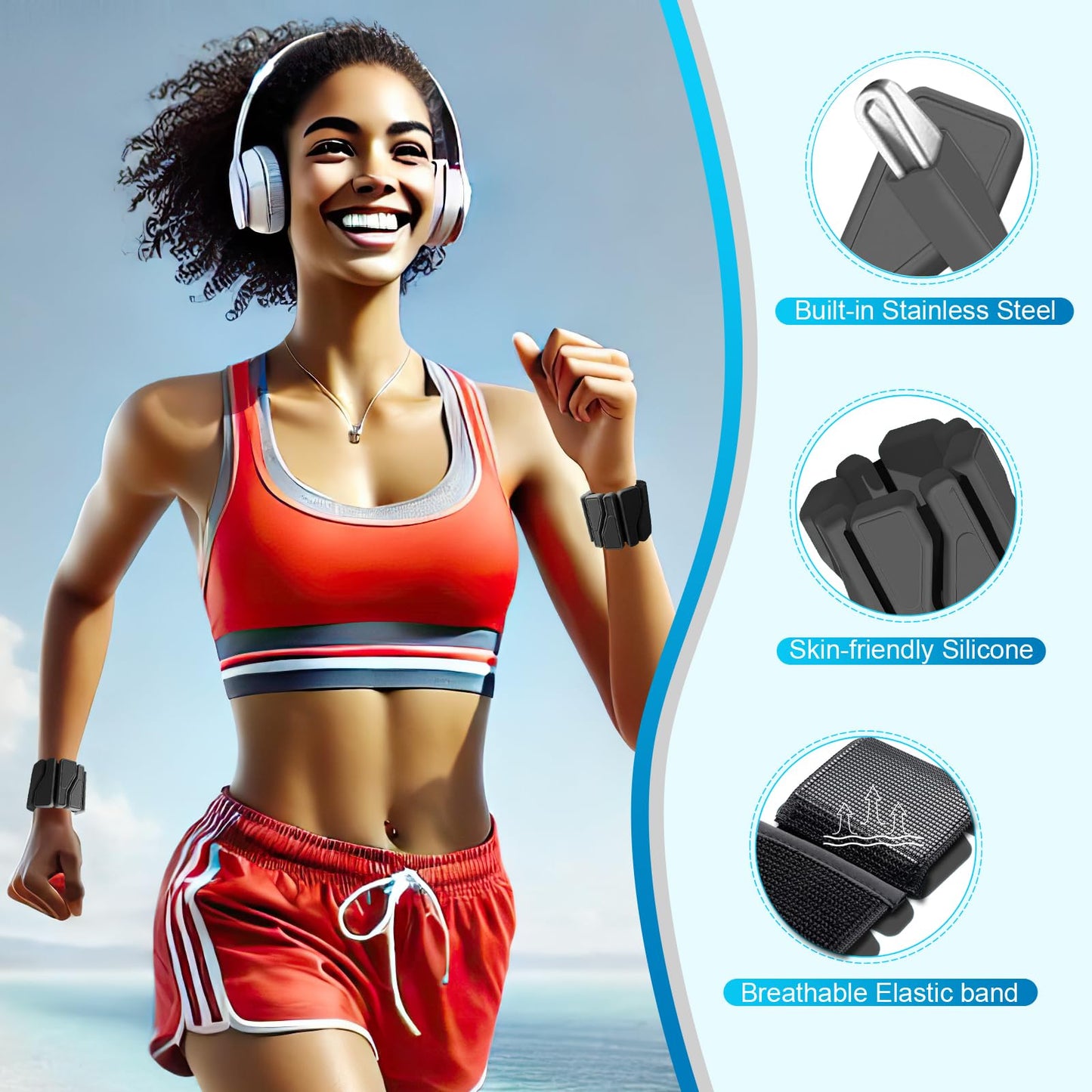 ADLIFE Adjustable Wrist Ankle Weights for Women Men Kids, 2 Lbs Wearable Arm Leg Weights Set of 2(1 Lb Each), Weighted Wristbands Exercise Weights for Walking Running Pilates Yoga Travel Pool Exercise Home Gym Workout