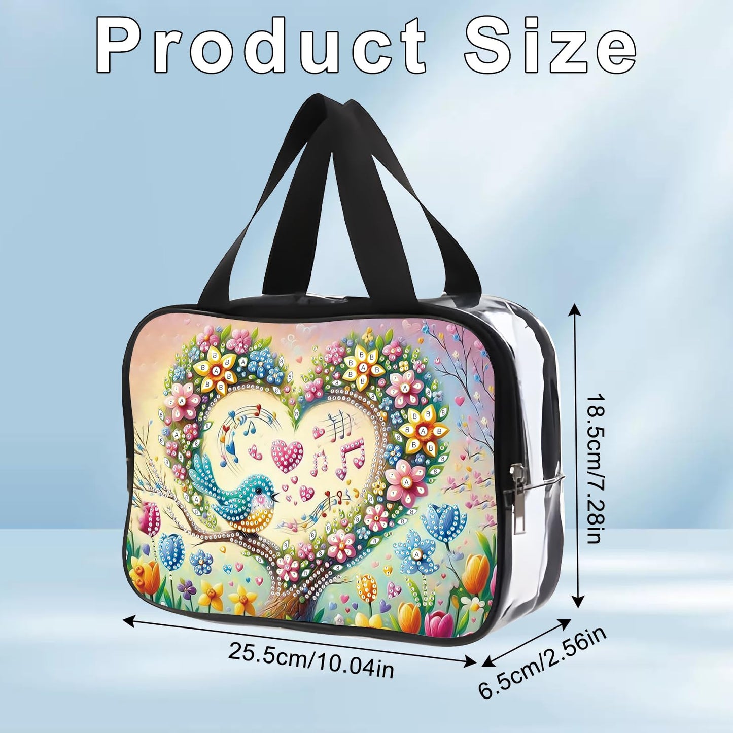 JZHYOAN Diamond PaintingTravel Toiletry Bag for Women Makeup Storage Organizer Art Portable Travel Makeup Pouch with Zipper Love Pattern Cosmetic Toiletry Bag for Shampoo Conditioner Brushes Set