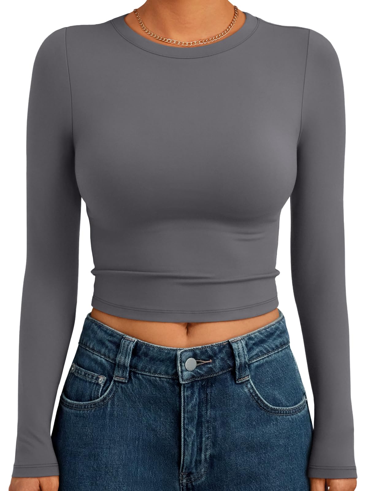 Trendy Queen Womens Long Sleeve Crop Tops Basic Slim Fitted Shirts Fashion 2025 Going Out Y2k Tops Teen Girl Clothes