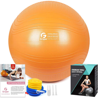 Gruper Yoga Ball, Multiple Sizes Non Slip Exercise Ball for Workout, Birthing, Balance, Stability, Pregnancy, 2200LB Capacity, Anti Burst Chair for Home and Office, Includes Quick Pump & Fitness Guide
