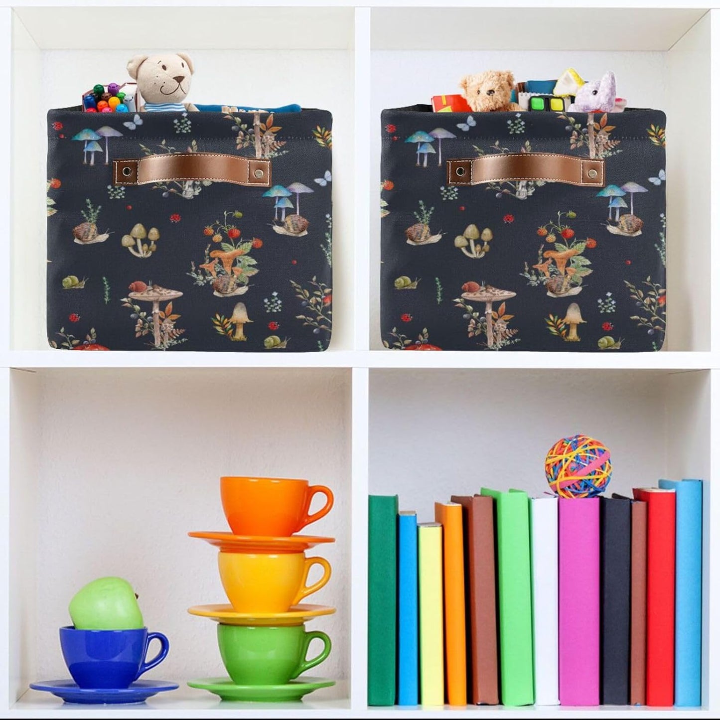 Storage Basket Bin, Mushroom Snail Organizer, Collapsible Shelf Basket with Handle for Nursery Bedroom Bathroom