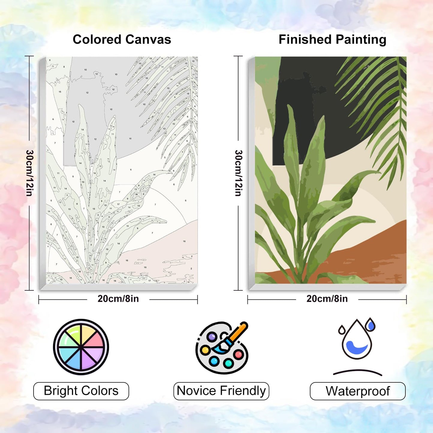 4 Pack Framed Paint by Numbers Kit for Adults Beginner with Wooden Easel, Green Plant Paint by Number Kits with Frame, DIY Acrylic Simple Painting by Numbers for Home Wall Decor Gift 8x12 inch