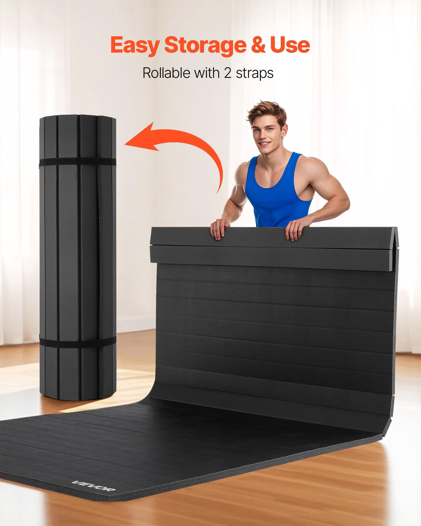 VEVOR 10x5 ft Wrestling Mat, Martial Arts Thick Mat for Home Gym Workouts Exercise, Waterproof PVC Roll-Up Training Mats for Gymnastics, Tatami, Jiu Jitsu BJJ MMA Judo, Boxing, Black